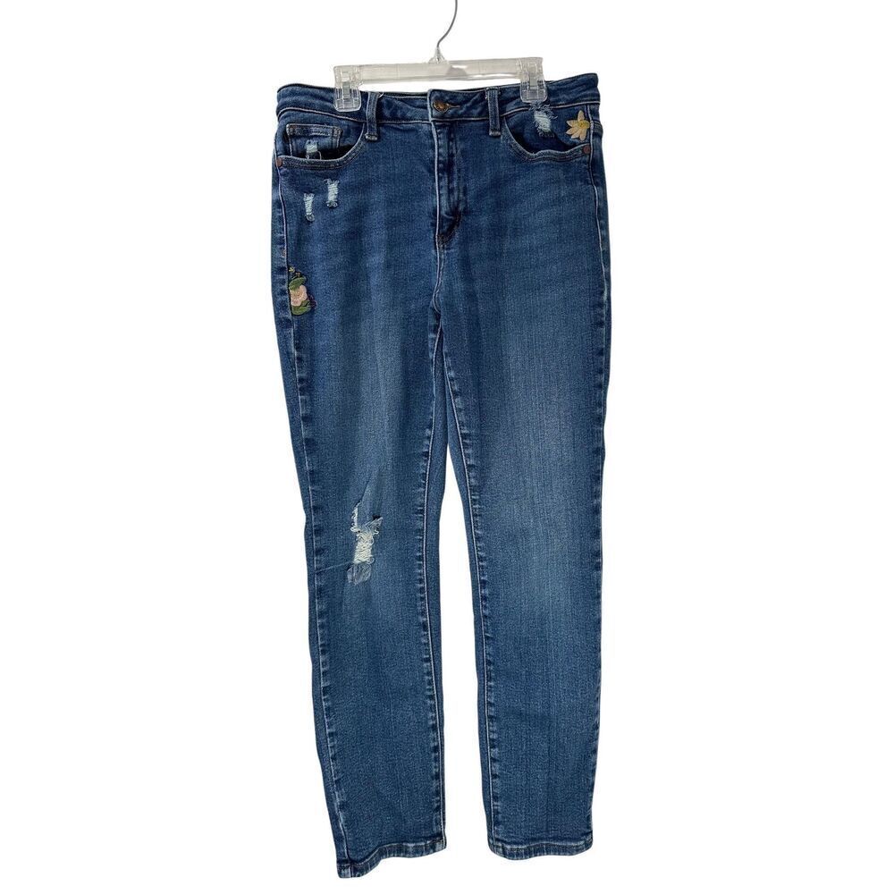 Judy Blue high rise floral embroidery boyfriend fit womens jean size 9/29 #45-18
